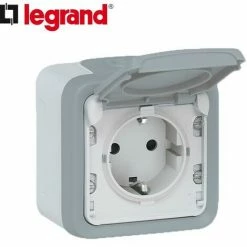 LEGRAND SCHUKO Steckdose 1-fach, Aufputz Feuchtraum, Plexo 55, Mit Klappdeckel