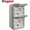 LEGRAND SCHUKO Steckdose 2-fach, Senkrecht, Aufputz Feuchtraum, Plexo 55, Mit Deckel