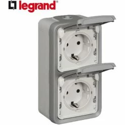 LEGRAND SCHUKO Steckdose 2-fach, Senkrecht, Aufputz Feuchtraum, Plexo 55, Mit Deckel