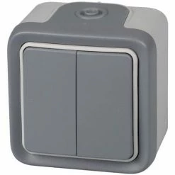 Doppelter Wandschalter, Wasserdichter Aufputz-Taster Aus Der Serie Plexo, Doppelter Außenschalter, Wasserdicht (IP55), Farbe Grau - Legrand, 191514 Plexo.