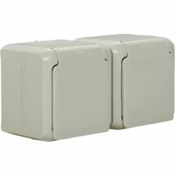 Doppelwandsteckdose 16 A, Aufputz, Wasserdicht IP44, Mit Grauer Abdeckung - Legrand Forix 782394.