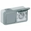 LEGRAND PLEXO 2-WEGE-SCHALTER UND STECKDOSE 2P+E KOMPLETT WASSERDICHT GRAU IP55